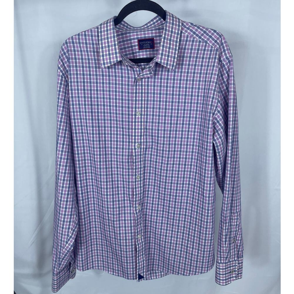 UNTUCKIT long sleeve button front SHIRT lavender purple plaid XL cotton